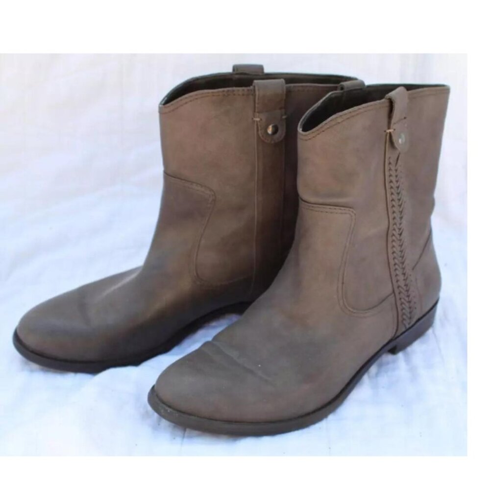 Ankle Boots Cowboy Rustic Hip Bootie Women GRAY Leather Pull-On Size US 8M